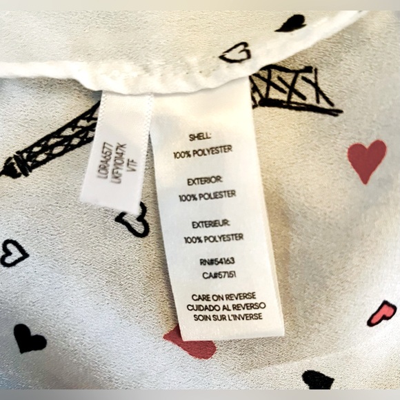 Karl Lagerfeld Paris Hearts Eiffel Tower Button Shirt Womens Size XS - Picture 10 of 10